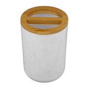 Trade Shop - Porta Spazzolini Bicchiere Accessori Bagno 2 Fori Bianco Legno Contenitore 69478 -