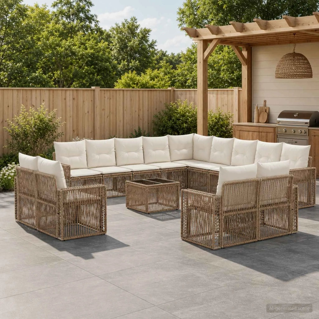 Set Divano da Giardino 14 pz Beige e Bianco Crema polyrattan 3435309