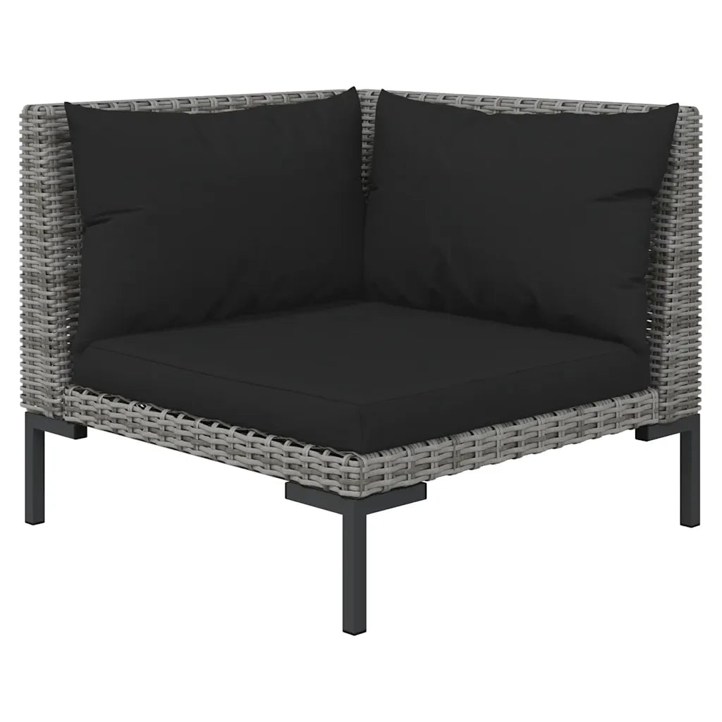 Set Divani da Giardino 3 pz | Set Salotto da Giardino Grigio Scuro Polyrattan Mezzo Tondo