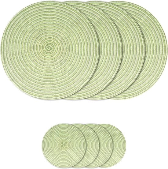 Set di placchette e sottopanchine a maglia rotonda da 4 - 38 cm placchette in cotone - tappeti da tavola resistenti al calore per cucina e sala da pranzo - verde