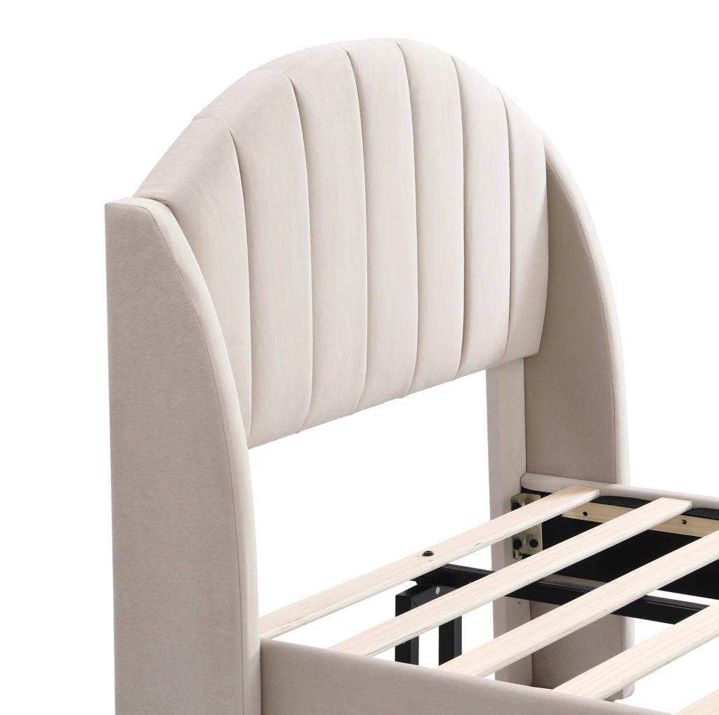 Letto singolo imbottito beige 90x200 cm con rete a doghe