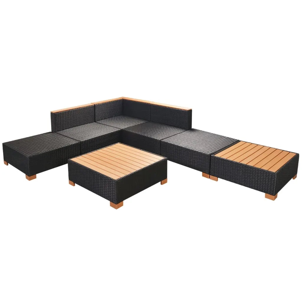 Set Divani da Giardino 7 pz con Cuscini in Polyrattan Nero cod mxl 34802