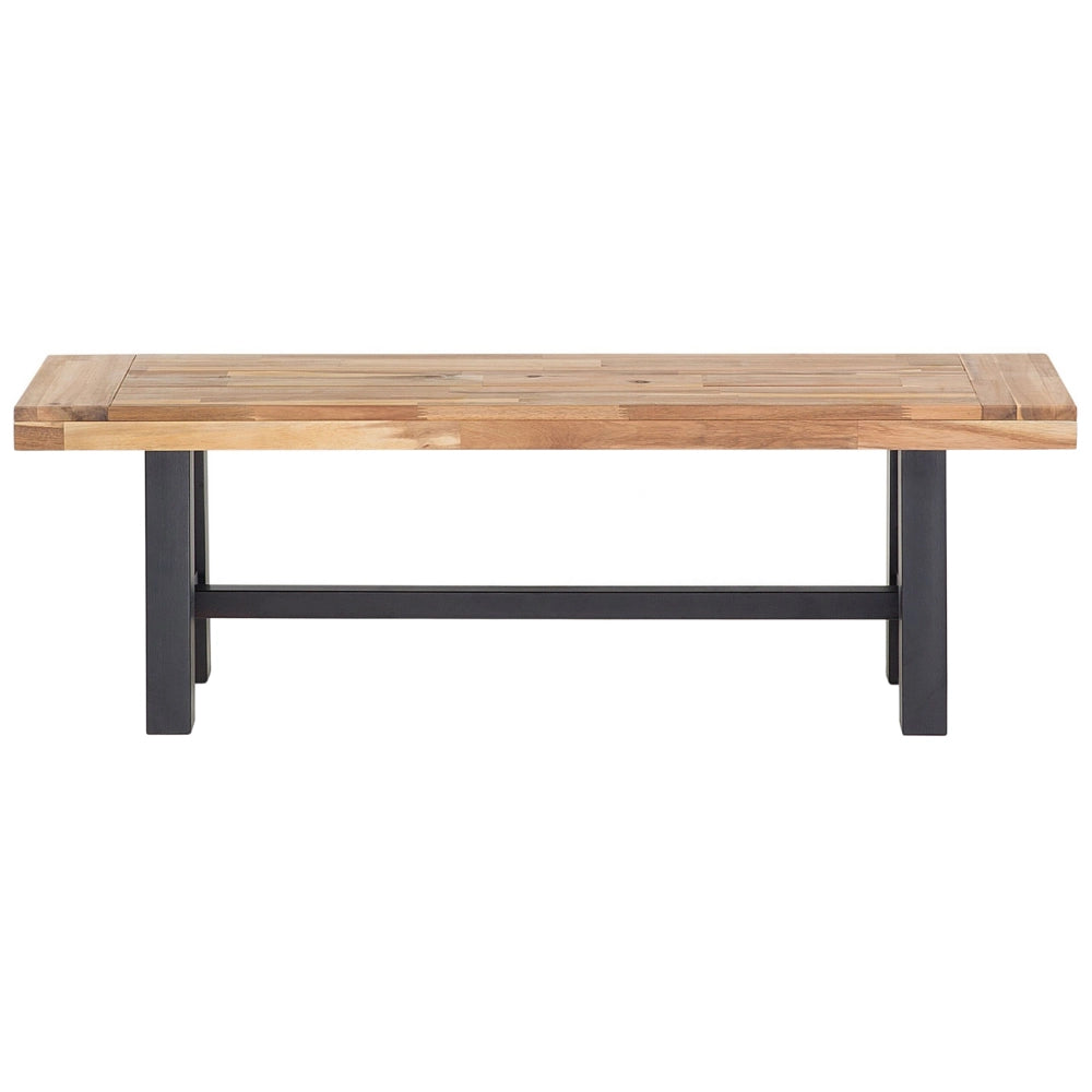 Panca da pranzo da giardino a 2 posti Sedile in legno chiaro Gambe nere Rustico Country Garden interno esterno