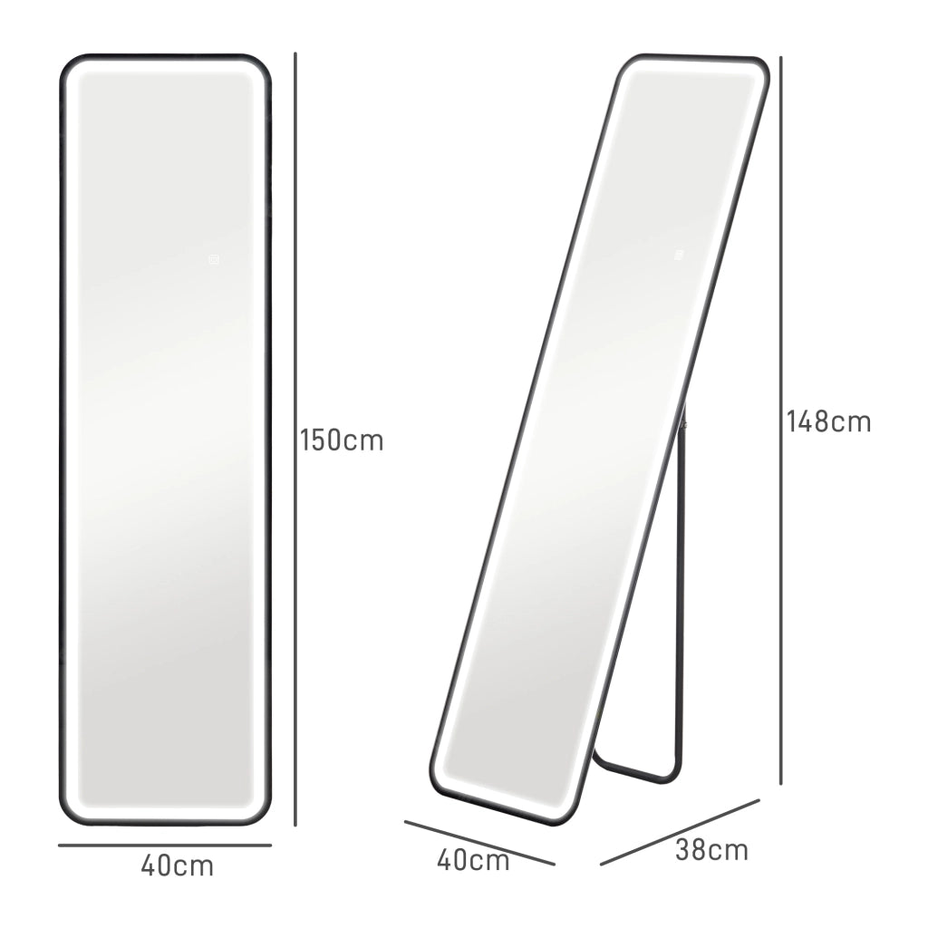 Specchio da Terra con Luce LED ¨C Xylo ¨C 150x40 cm Illuminazione 3 Colori Touch Intelligente Nero