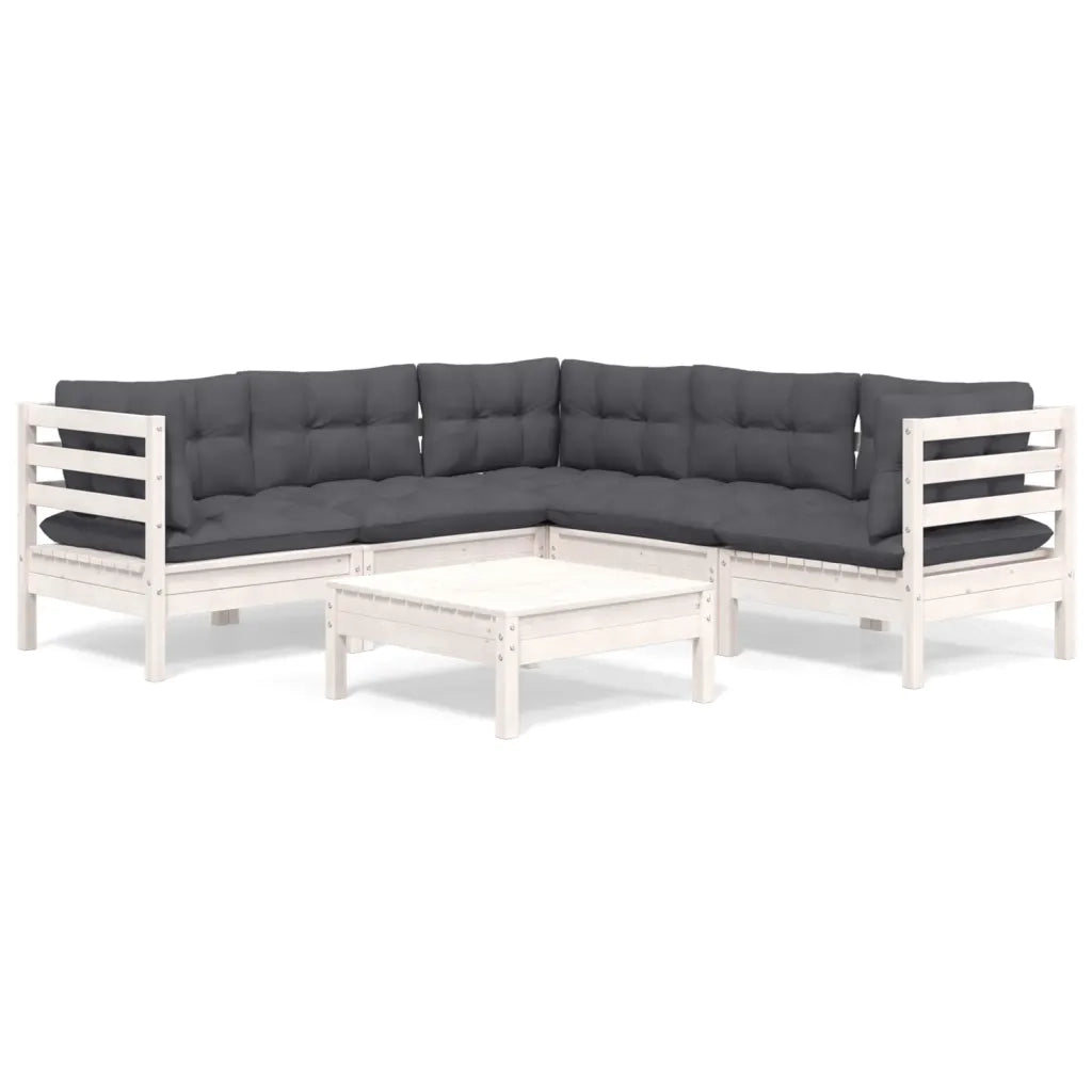 Set Divani da Giardino 6 pz con Cuscini Bianchi Legno di Pino 3096678
