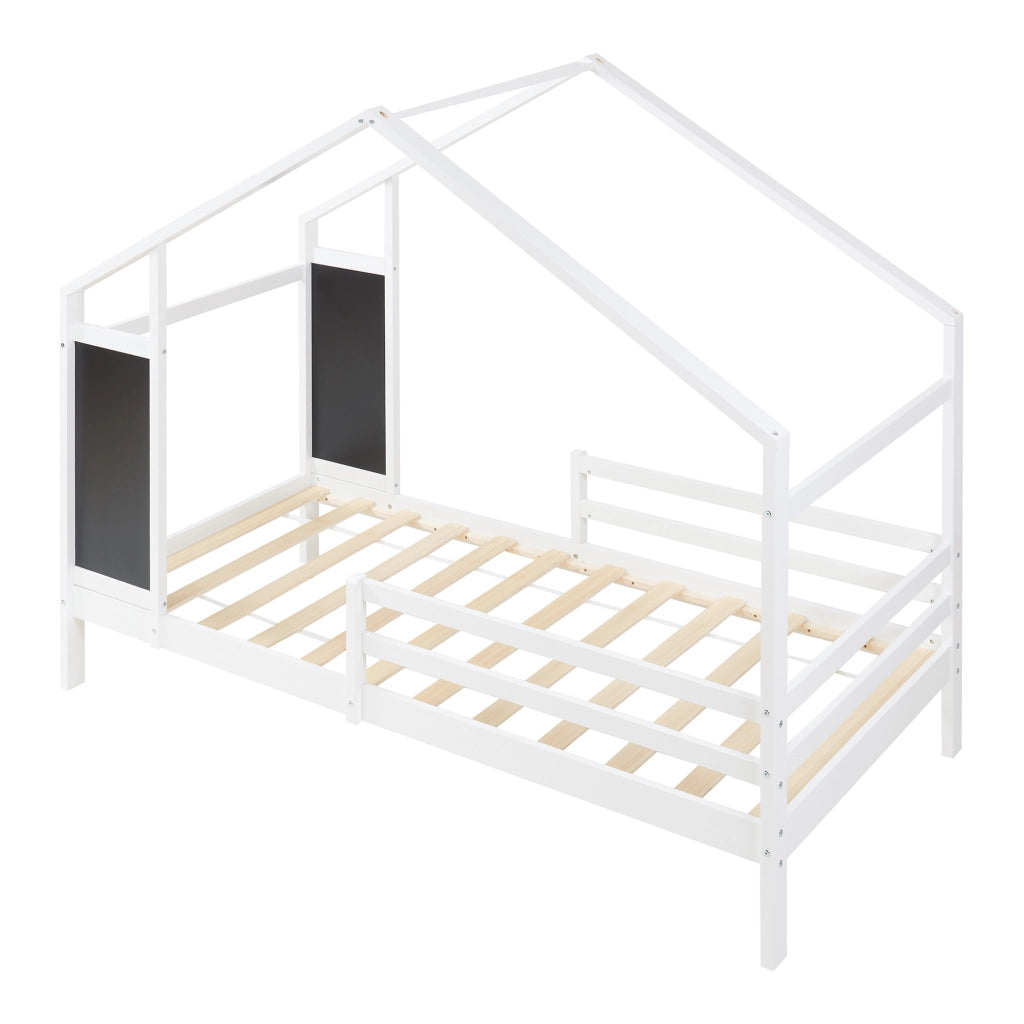 Letto a Casetta Lorenskog per Cameretta con Materasso 90 x 200 cm in Legno di Pino con Barriera Anticaduta - Bianco [en.casa]