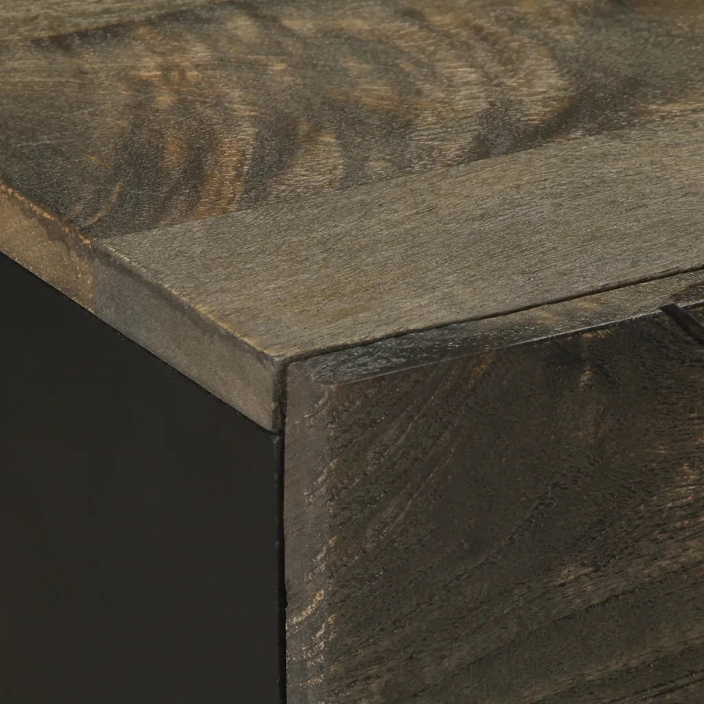 Comodino-Tavolino da notte Nero 50x33x60 cm in Legno Massello di Mango 889339
