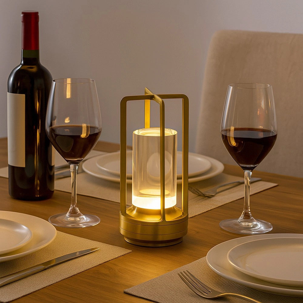 Trade Shop - Lampada A Led Da Tavolo 3 Watt Lanterna Lume Ricaricabile Touch Dimmerabile Cct D37-3c - Oro