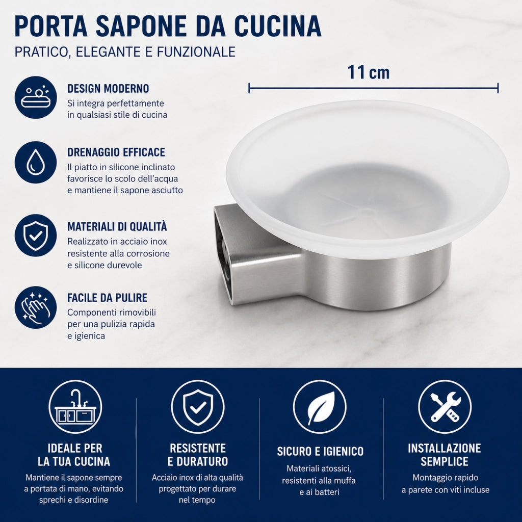 Porta Sapone Porta saponetta Da Muro Grigio In Acciaio e Vetro Satinato 87937