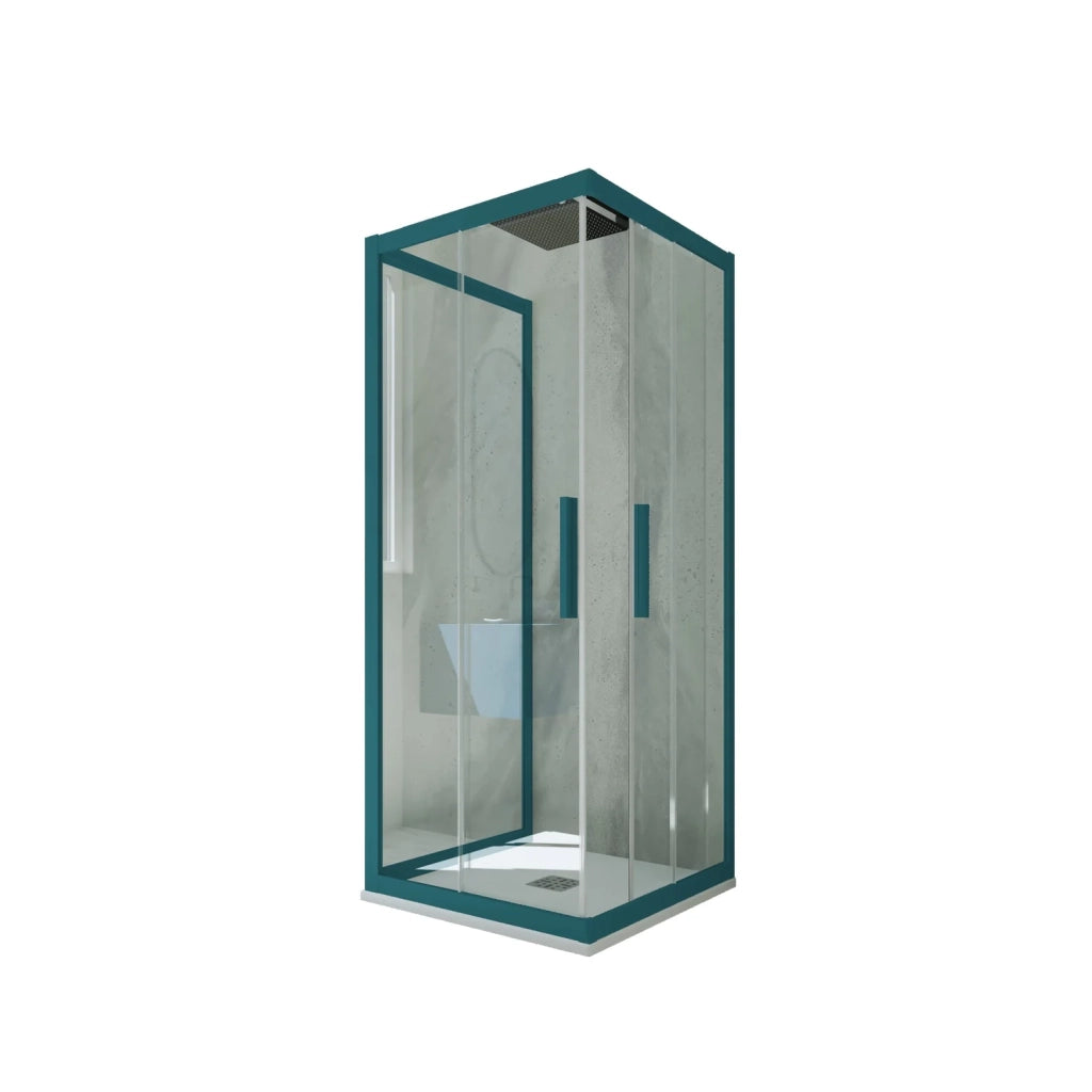 Box doccia 3 lati scorrevole 70x80x70 CM H 200 Vetro Trasparente Profilo Verde Night Watch mod. Kolors Trio