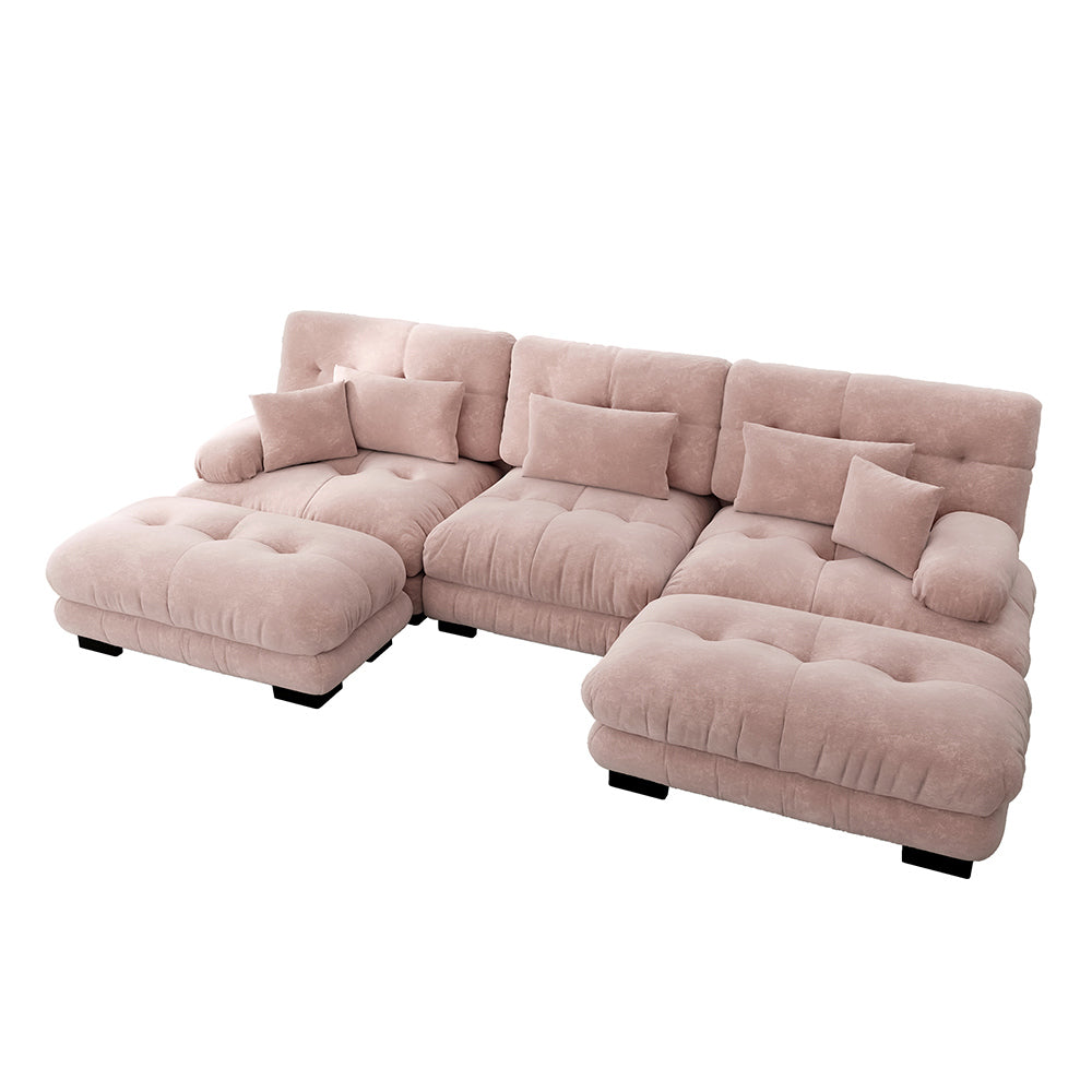 Divano angolare di lusso - Xylo - Forma U extra large, trasformabile con pouf, rosa chenille