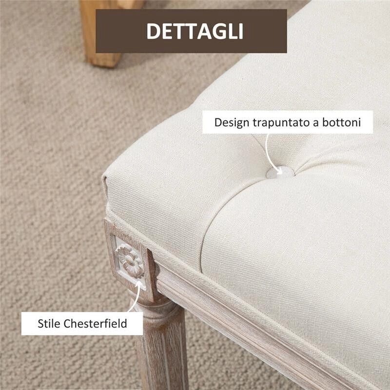 PANCA FONDO LETTO CON GAMBE IN LEGNO OTTOMANA 80X40X41 CM BEIGE