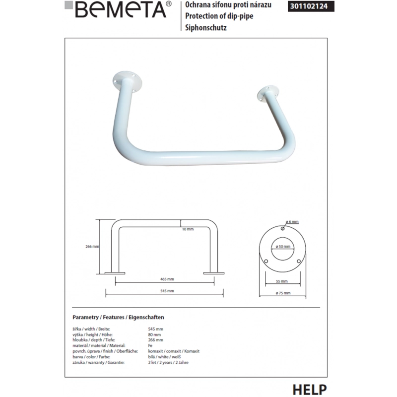 Maniglione HELP in Comaxite Bianco 54,5 x26,6 x8 cm