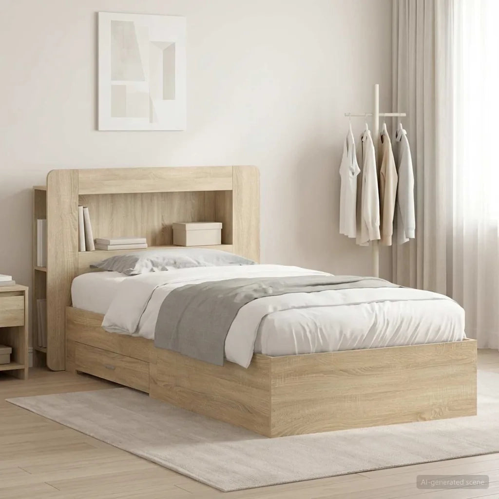 Telaio del letto con storage Rovere Sonoma 90 x 190 cm