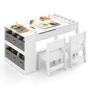 Tavolo multifunzione in legno con piano sollevabile rotolo di carta di stoccaggio, Set tavolo da disegno e cavalletto per bambini Bianco
