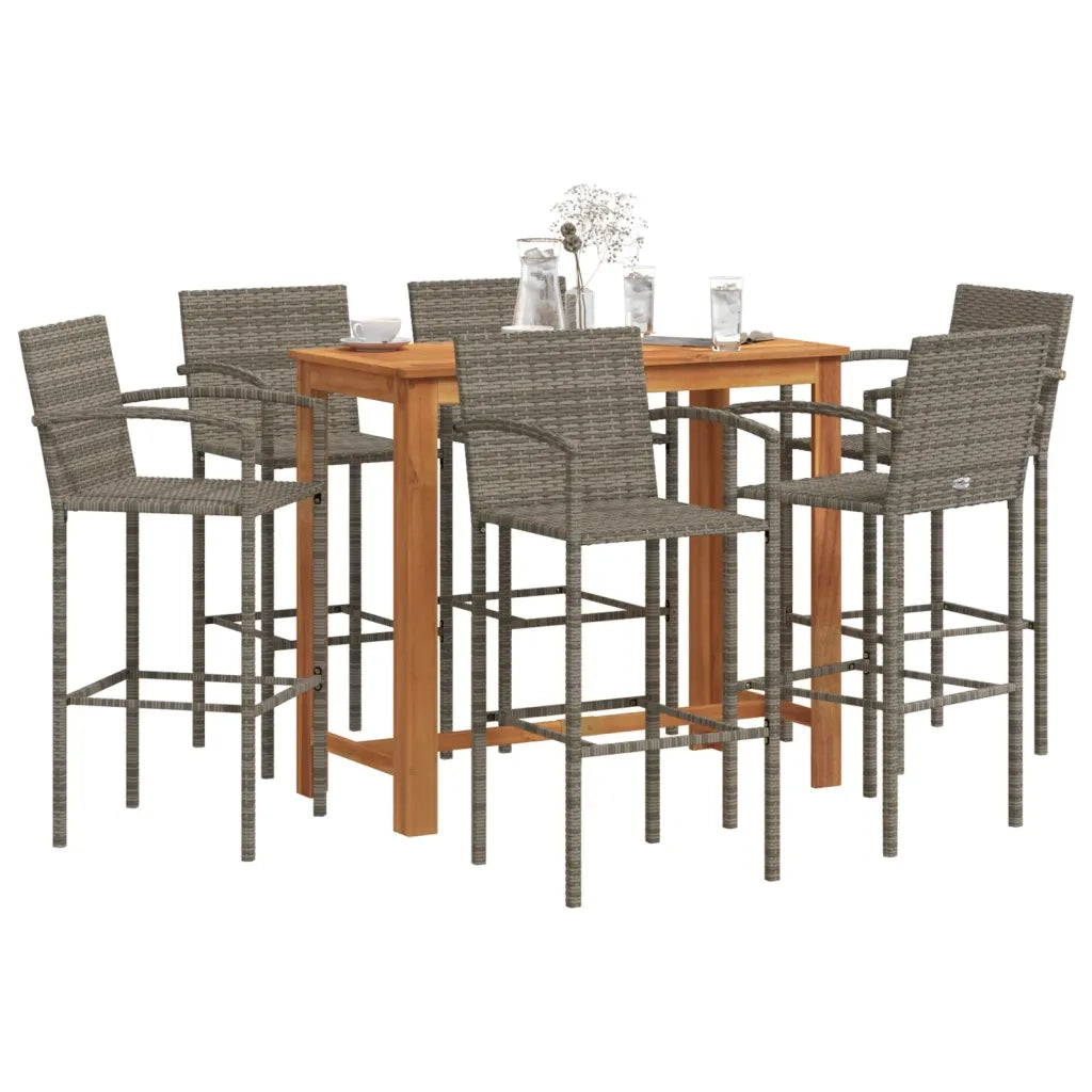 Set Bar da Giardino 7 pz Grigio in Legno Acacia e Polyrattan 3295293