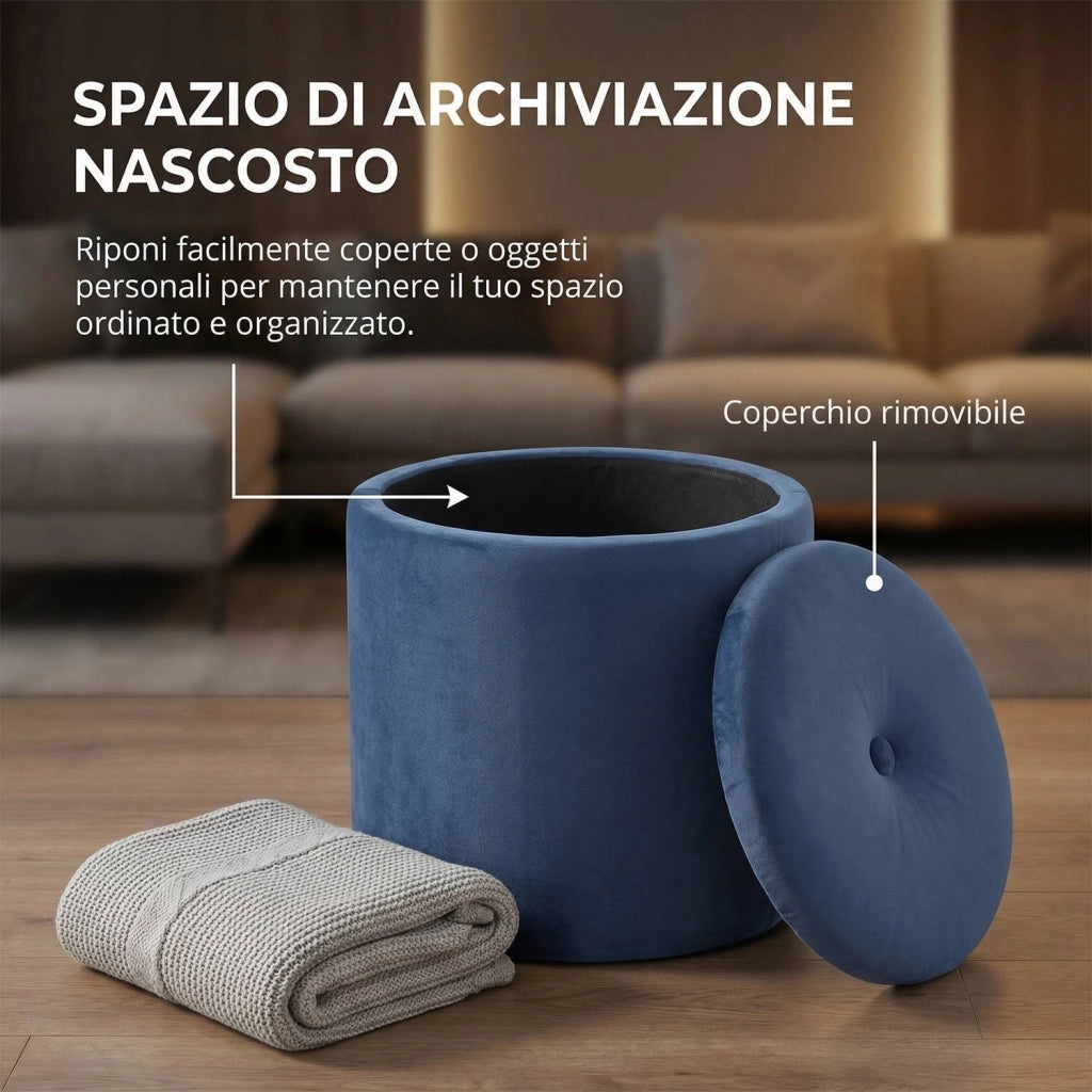 Marvin Pouf Contenitore in Velluto Selina Sgabello Salvaspazio con Vano Portaoggetti Seduta Moderna Elegante per Soggior