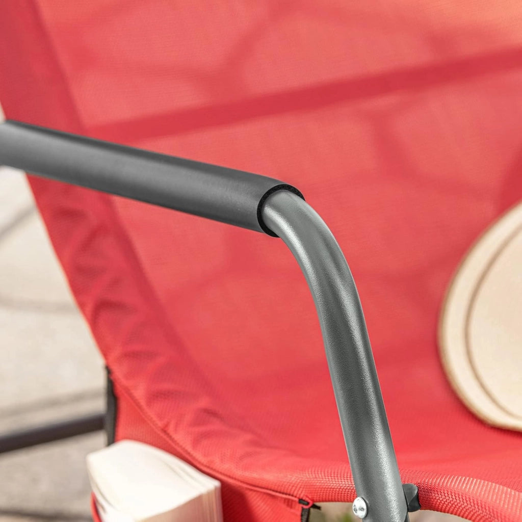 Dondolo da Giardino Sedia a Dondolo da Esterno Lettino Prendisole con Tasca Laterale Poltrona da Giardino Sdraio per Patio Balcone Campeggio Spiaggia Rosso 143x57x85 cm OGS47-R