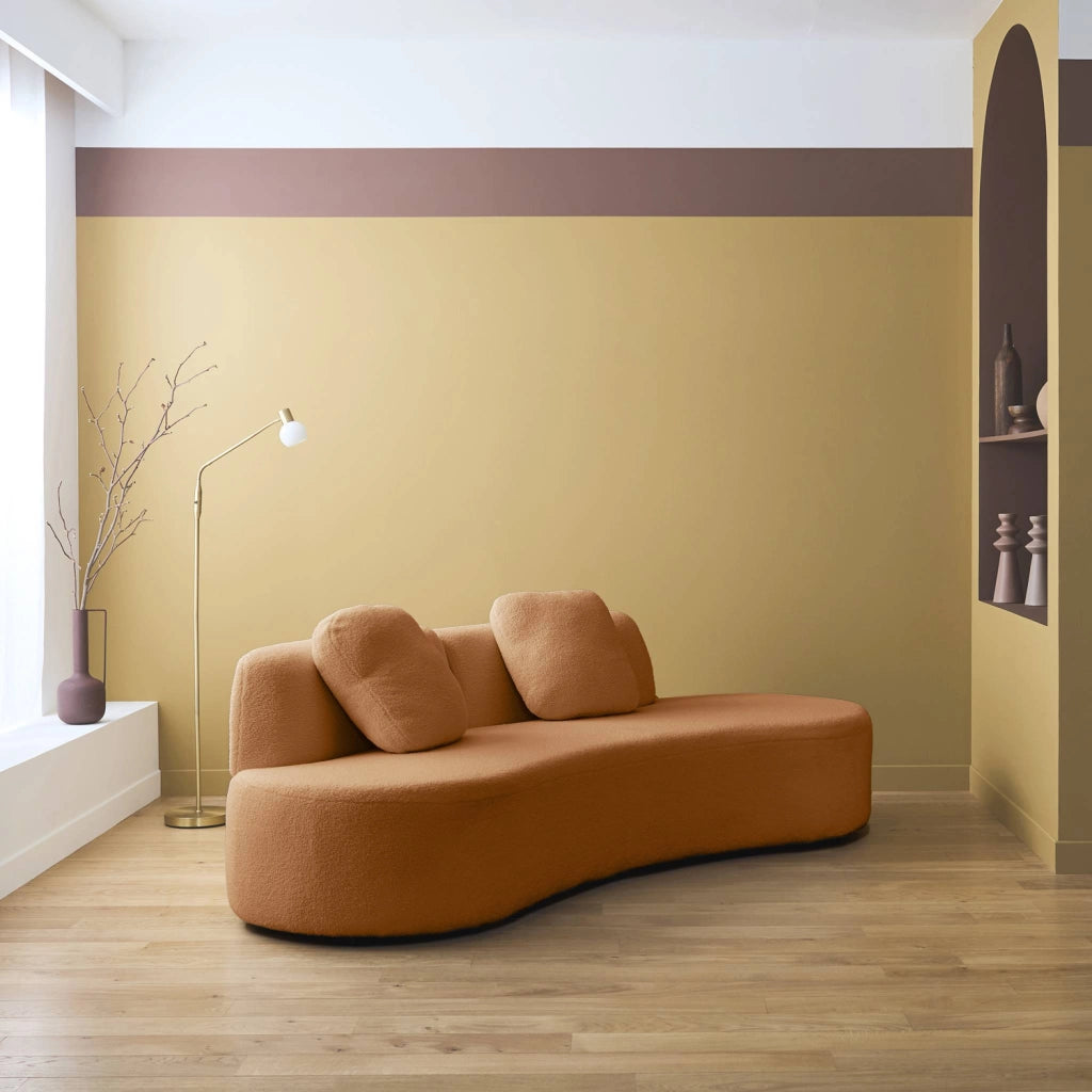 Divano virgola organico in bouclé, 3 posti, camel