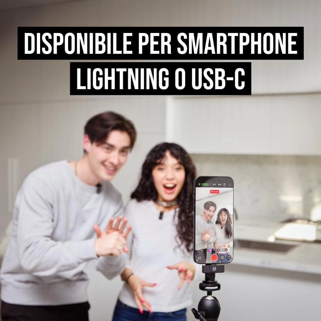 RØDE Wireless Micro - Microfono wireless compatto, due microfoni con custodia di ricarica per la creazione di contenuti per smartphone - Lightning, nero
