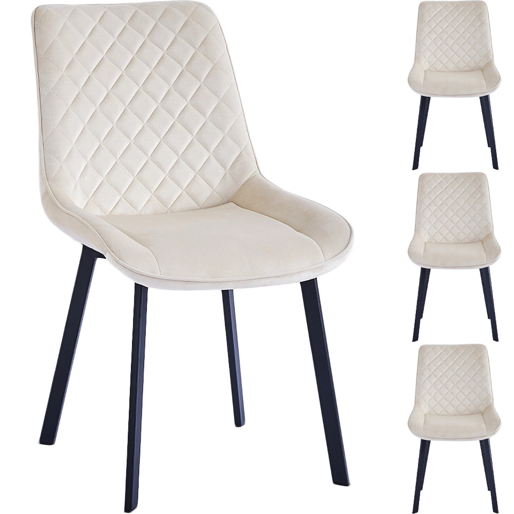 Set 4 Sedie da Pranzo Rivestimento Velluto Beige Sedia Ufficio Casa Ergonomica