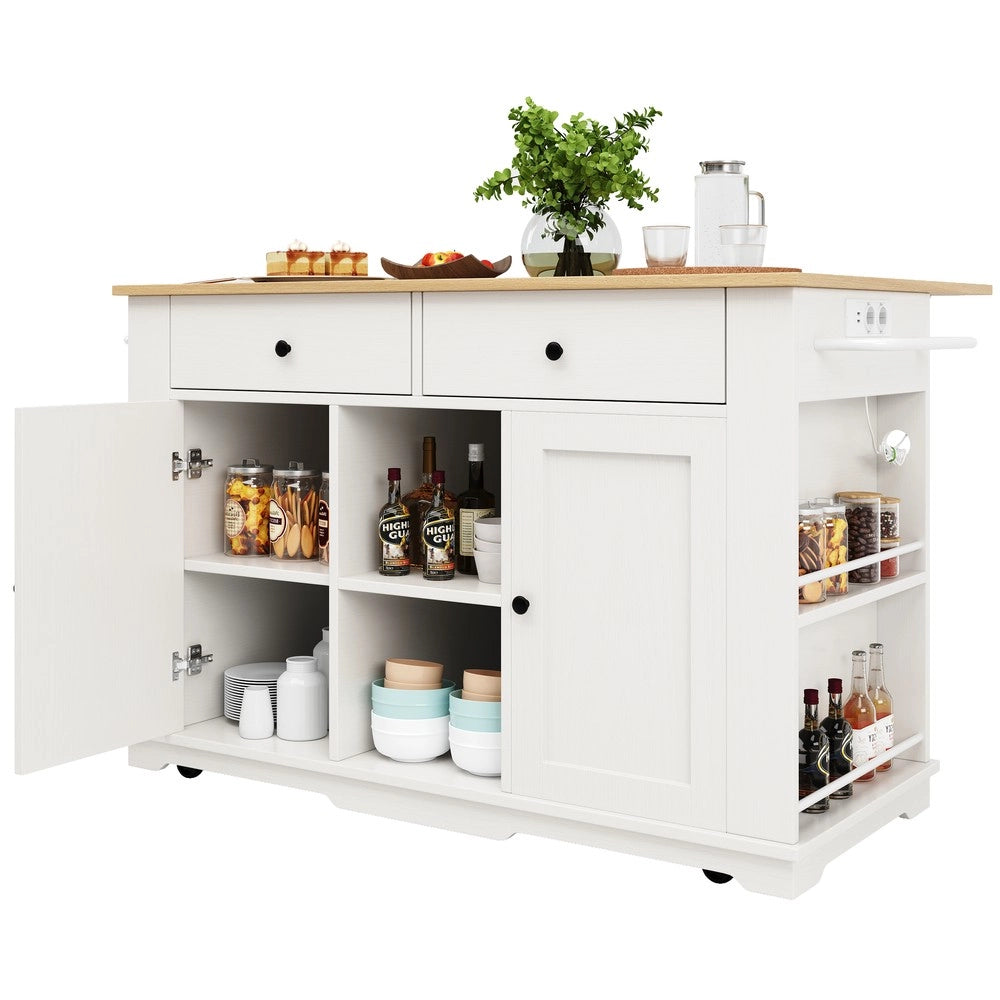Isola Cucina con Presa Elettrica e Piano in Legno ¨C Xylo ¨C Bianco