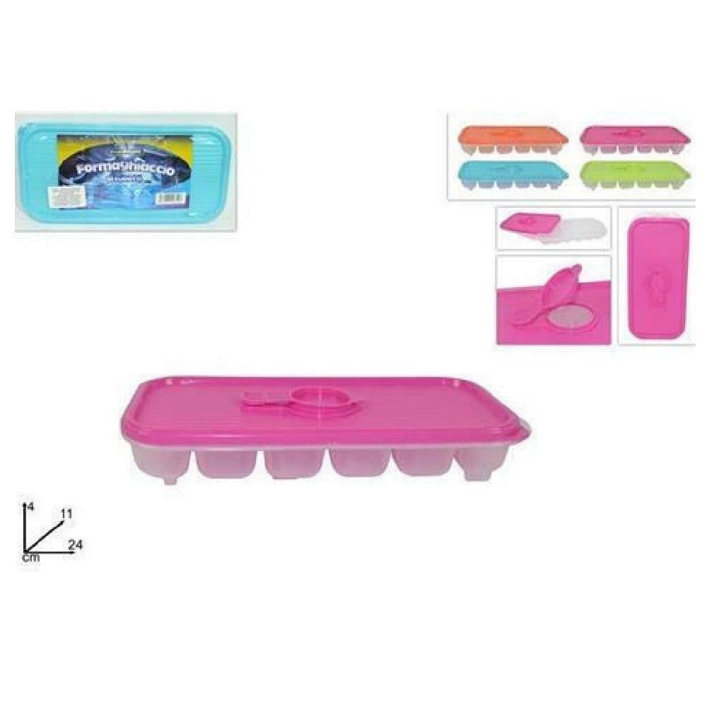 Trade Shop - Vaschetta Formaghiaccio Forme 12 Cubetti Ghiaccio Copertura Coperchio 4 Colori -