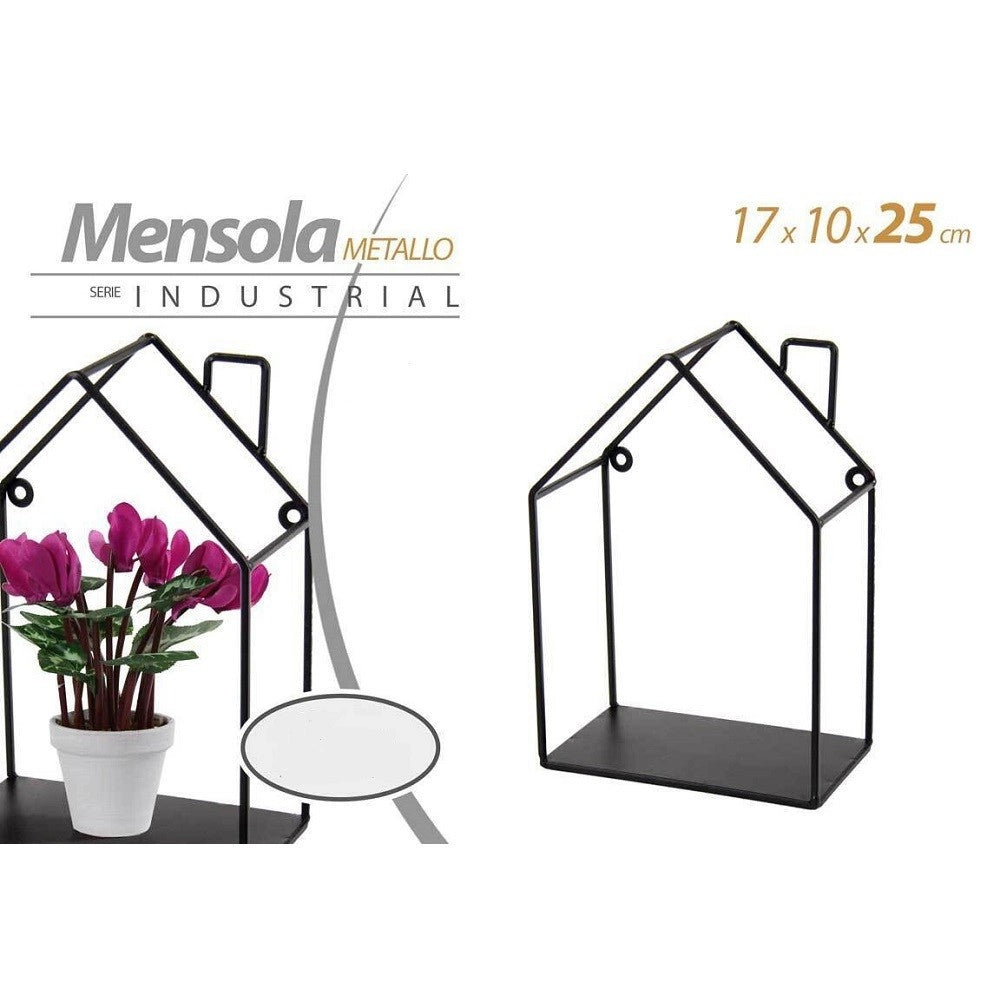 Trade Shop - Mensola Bacheca Parete Metallo Moderno Nero 17x10x25cm Casetta Industrial 822278 -