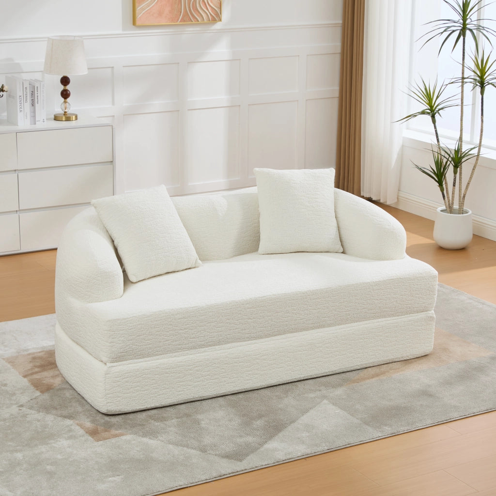 Divano letto a 2 posti pieghevole in chenille beige, multifunzionale per soggiorno e camera ospiti