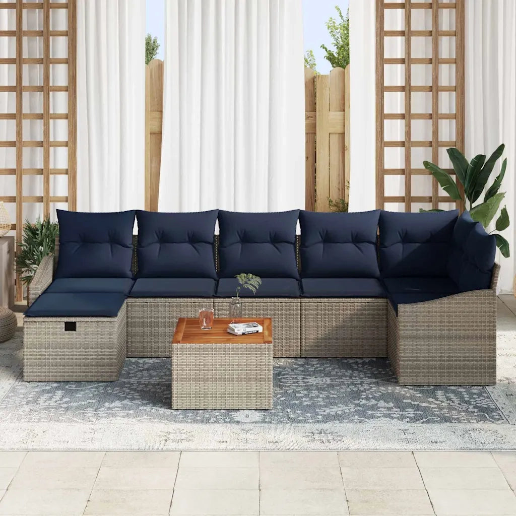 Set Divano da Giardino con cuscino 8 pcs Grigio Poly Rattan