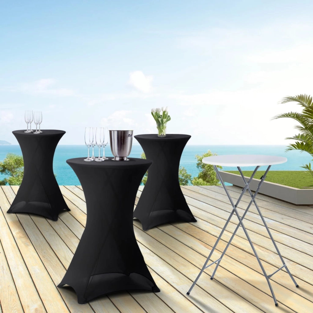 Set di 4 tavoli alti pieghevoli da 105 cm e 4 coperture nere