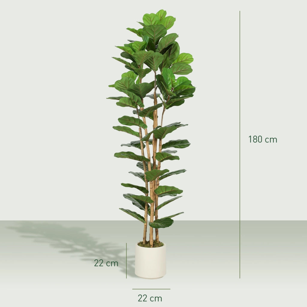 Pianta artificiale Ficus Lyrata con 91 foglie ¨C Xylo ¨C Tronco legno massello, vaso, 55x55x180 cm, verde