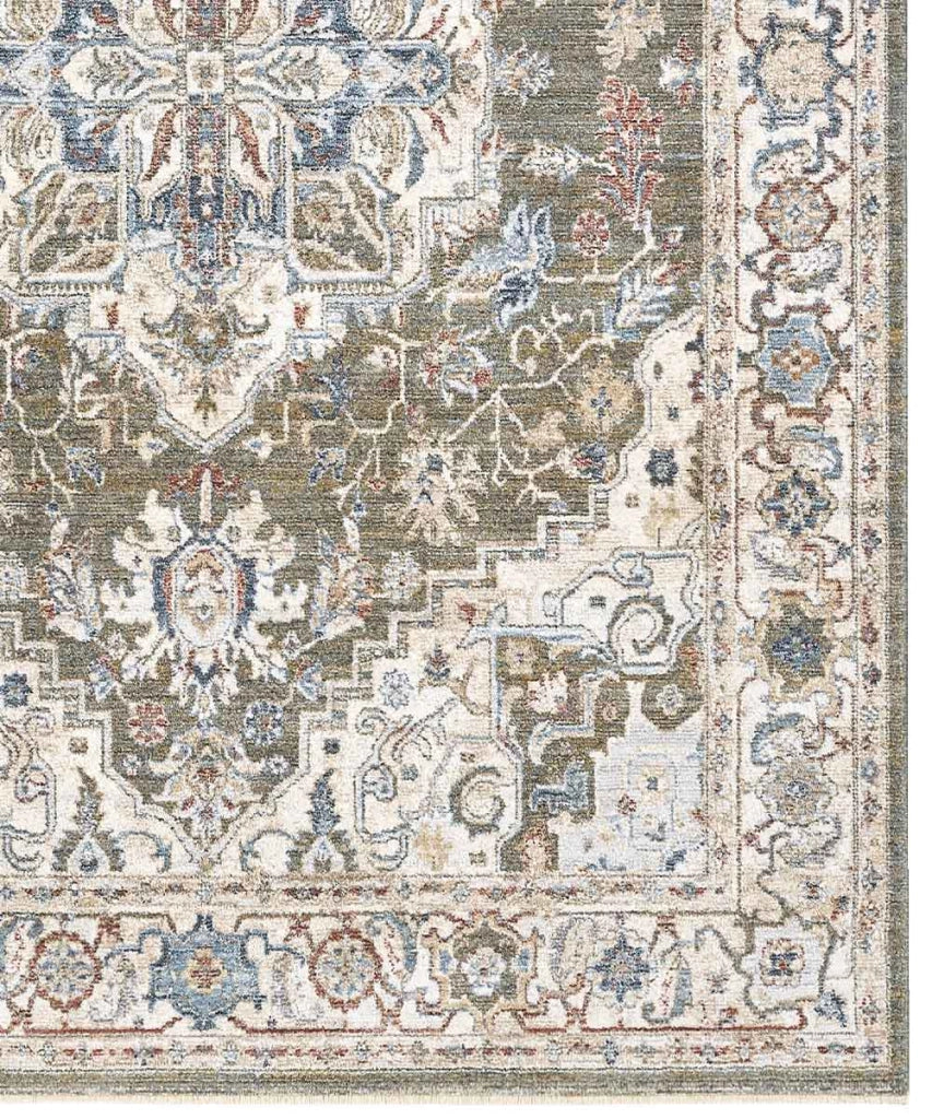Parure Tappeti orientali MURCIA K7061-E22878 (1 pezzo cm.80x160 + 2 pezzi cm.60x133) motivo persiano stile classico tradizionale colore verde per scendiletto camera matrimoniale