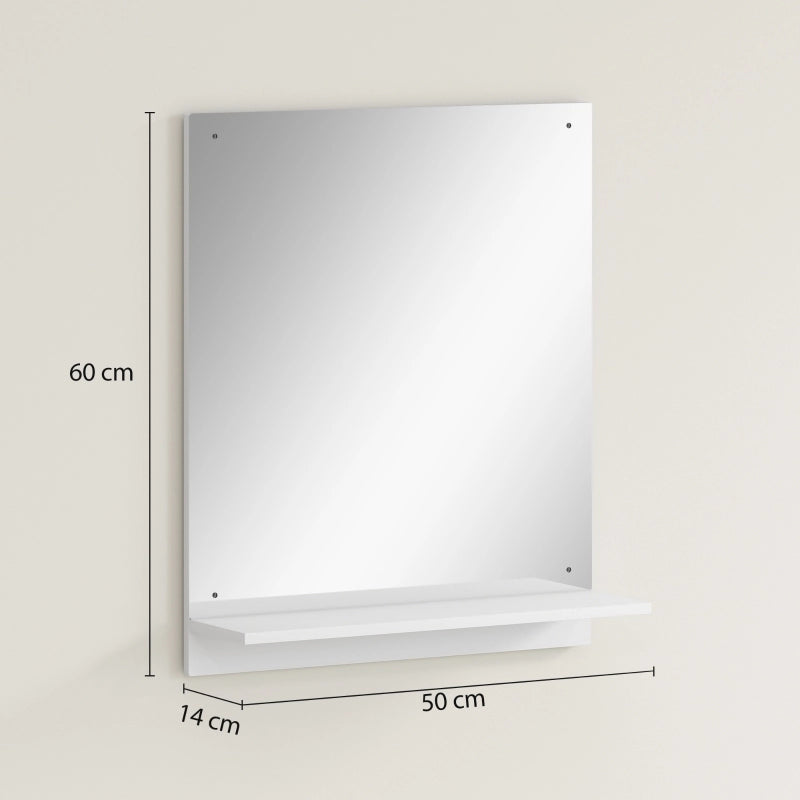 Specchio da bagno 50 x 60 cm, specchio da parete con mensola, specchio da bagno per ingresso, corridoio, bianco