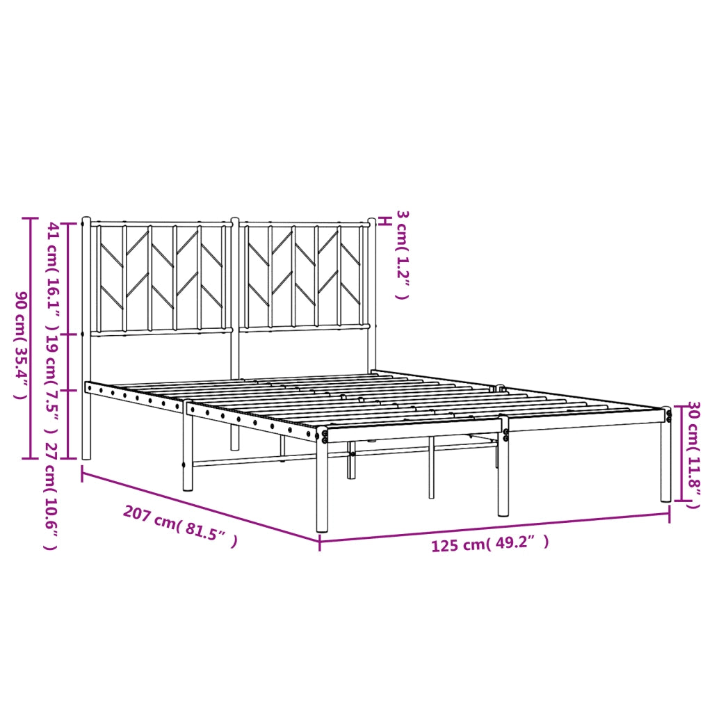 Letto matrimoniale | Letto per adulti | Giroletto con Testiera in Metallo Bianco 120x200 cm