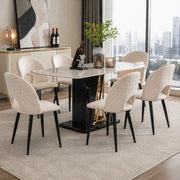 Sedia da Pranzo con Schienale a Motivo Rombo e Piedini Regolabili, in Velluto Beige 47 × 44 × 84 cm