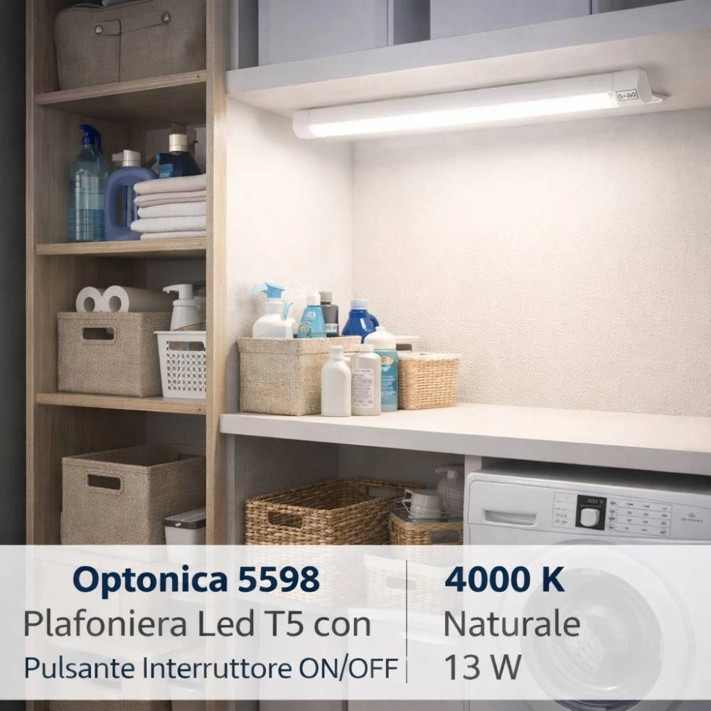 Plafoniera led t5 con interruttore integrato per interni *** temperatura colore lampada 4000k bianco naturale, potenz...