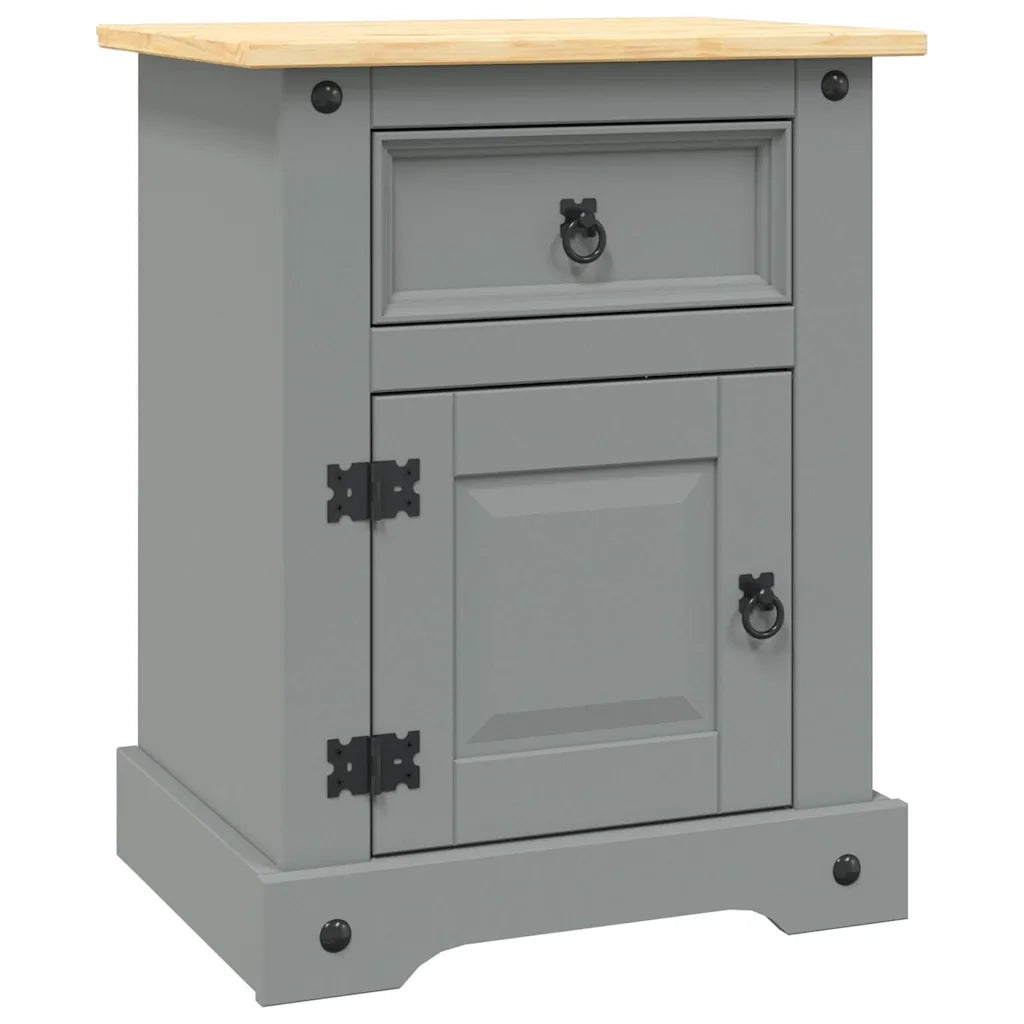 Comodino in Legno di Pino Messicano Corona Grigio 53x39x67 cm cod mxl 30635
