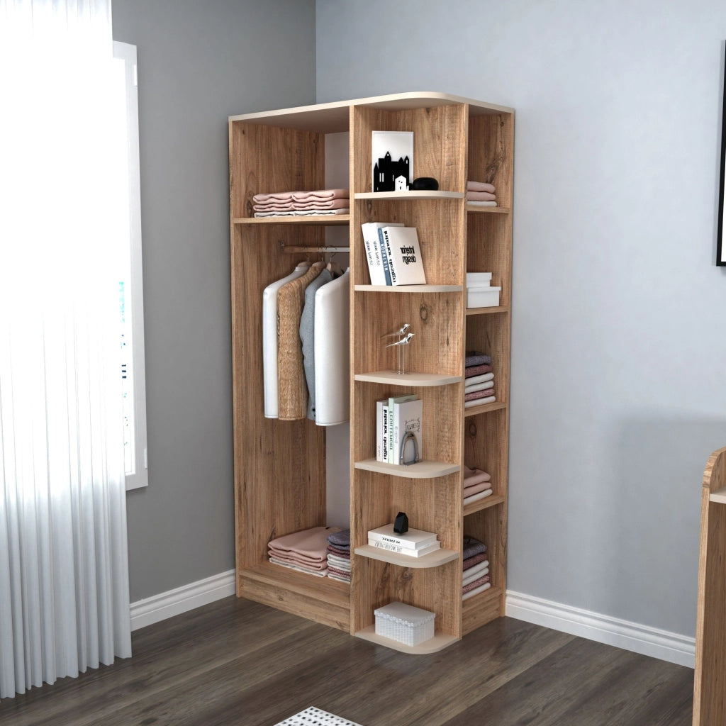 Armadio Camera da Letto Cusago, Guardaroba 3 Ante 10 Ripiani, 90x50 cm Beige