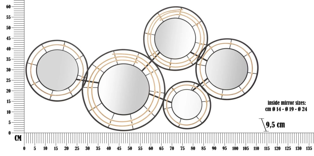 Pannello da Muro con Specchi Oporto 111x9,5x59 cm in Rattan