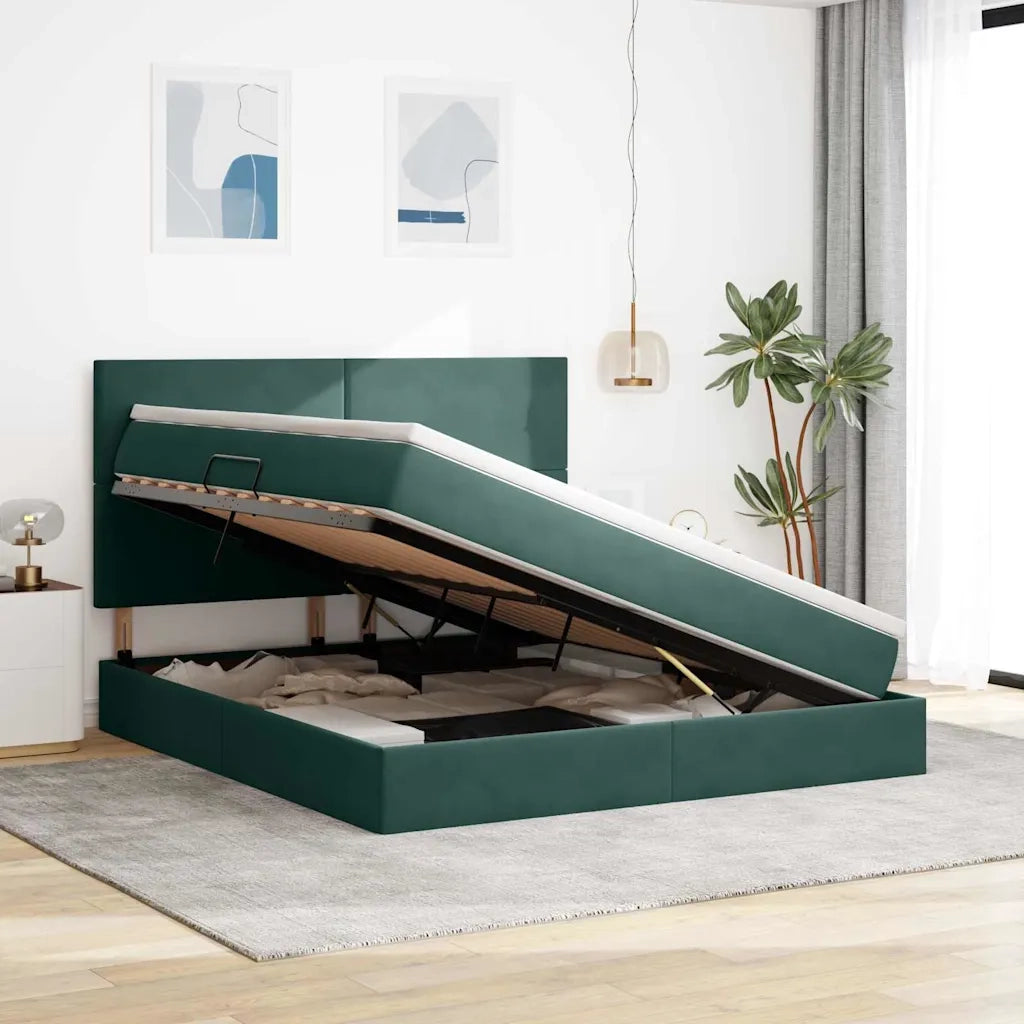 Letto con contenitore LED e materasso Verde Scuro 180 x 200 cm