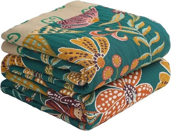 Deken di Mousseline in Tela di Cotone Verde, Sprei soffice e respirante per tutte le stagioni
