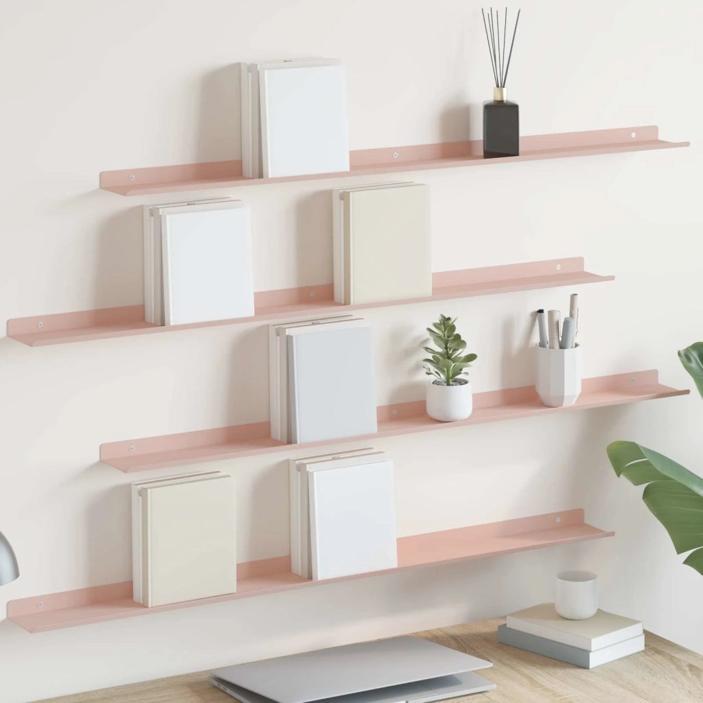 4 pz Mensola | Ripiano | Scaffale sospesa Rosa 100 x 9 x 2,5 cm Acciaio