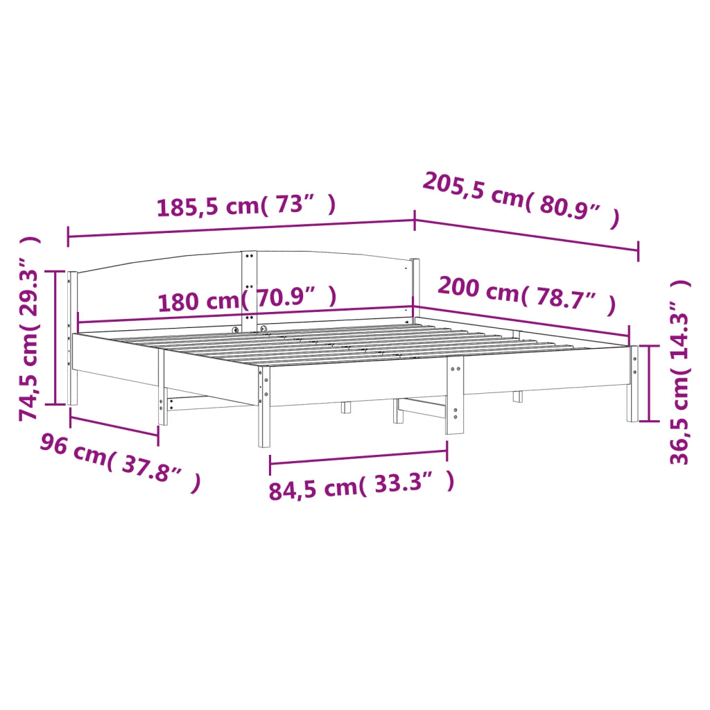 Giroletto senza Materasso Bianco 180x200 cm Legno Massello Pino 3216192