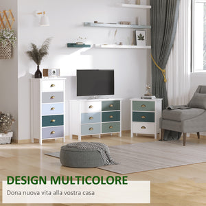 Mobile Cassettiera con 5 Cassetti Colorati Comò Alto e Salvaspazio in MDF Multicolore Blu