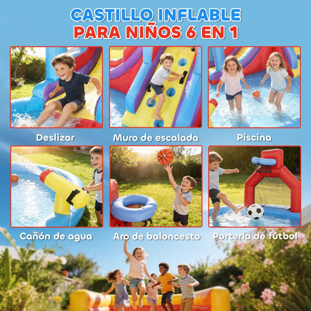 Castello gonfiabile per piscina con soplador 550W ¨C zephmum ¨C scivolo, parete arrampicata, canestro, porta