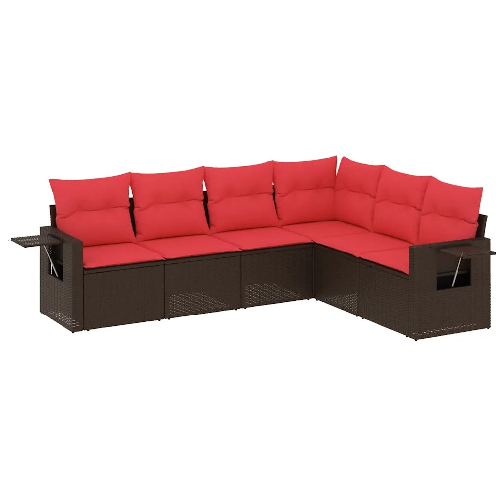 Set Divani da Giardino 6 pz con Cuscini Marrone in Polyrattan 3220213