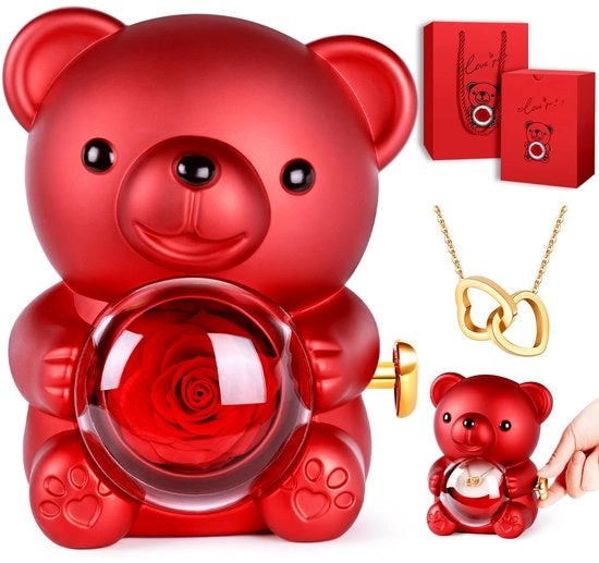 Regalo Perenne - Scatola di Regali con Rosso di Rosa - Dono Reale per Donne - San Valentino - Giornata delle Madri - Chiave da Amore Rotante 360° - Rosso di Rosa