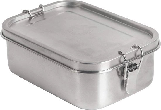 Set di contenitori in acciaio inossidabile per il pane come innovativa soluzione. Contenitore di insalata BPA e plastico libero con parete di separazione, piastra di taglio e sacchetto di cotone naturale. (800 ml)