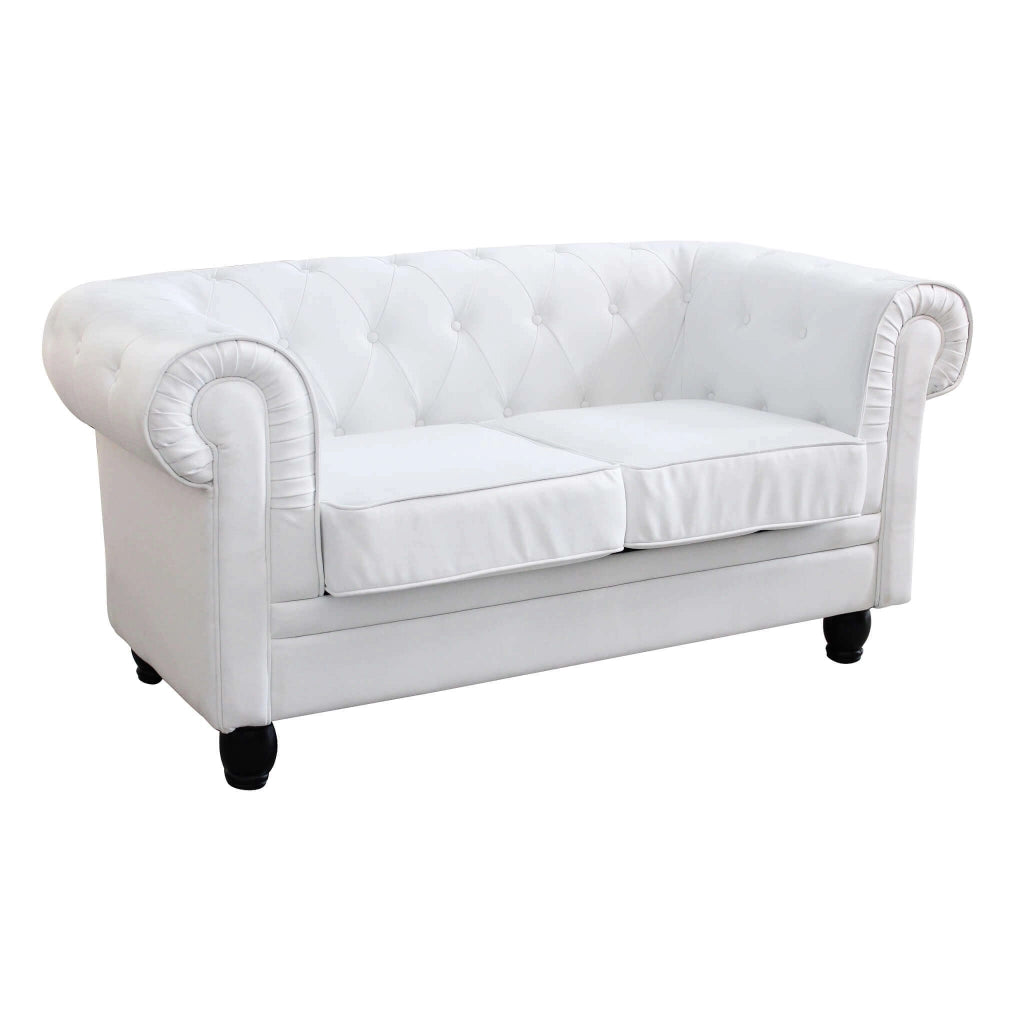 DIVANO A 2  POSTI STILE CHESTERFIELD IN ECOPELLE BIANCO